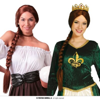 LÅNG BRUN FLÄTTAD PERUK