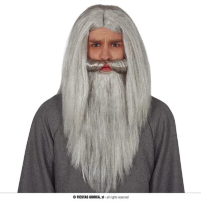GRÅ TROLLKARL PERUK MED SKÄGG